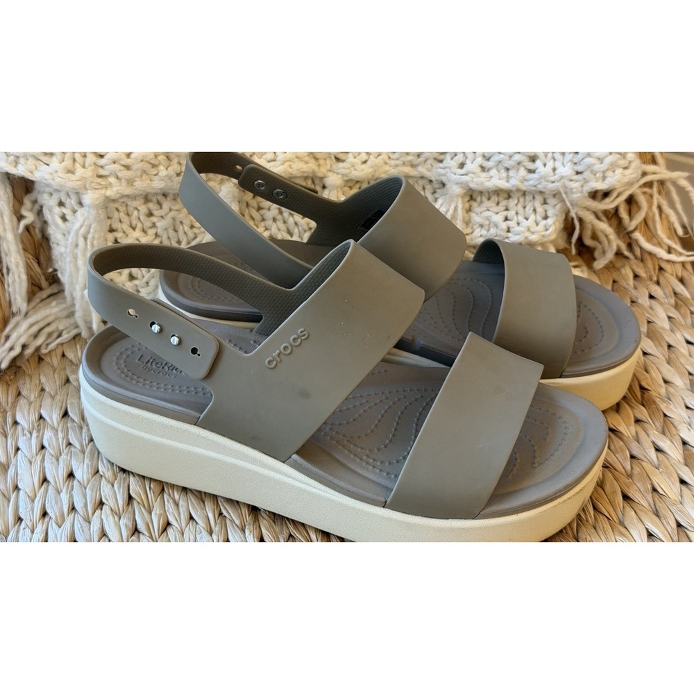 Crocs LiteRide Brooklyn Latte Cream Platform Sandals Womens 10 Strappy Wedge